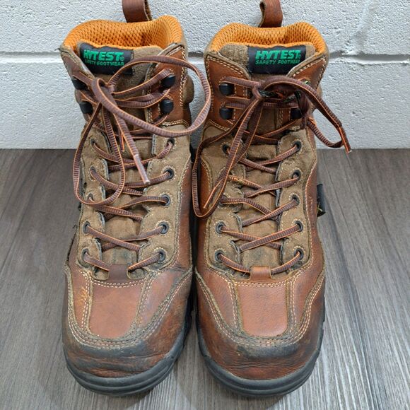 Hytest Steel Toe Boots. Brown Leather Lace Up Safty Shoes Men's Size 7 Wide - Picture 3 of 10